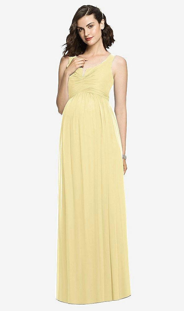 Front View - Pale Yellow Sleeveless Notch Maternity Dress