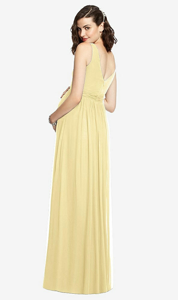 Back View - Pale Yellow Sleeveless Notch Maternity Dress