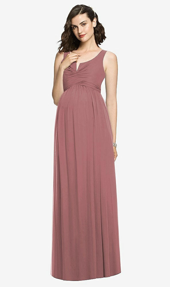 Front View - Rosewood Sleeveless Notch Maternity Dress