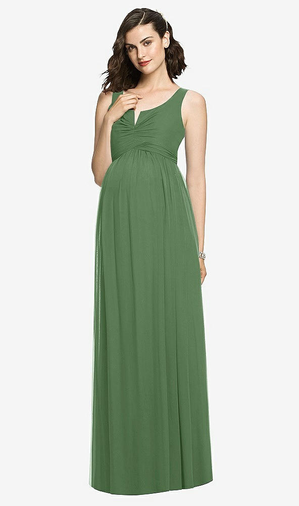 Front View - Vineyard Green Sleeveless Notch Maternity Dress