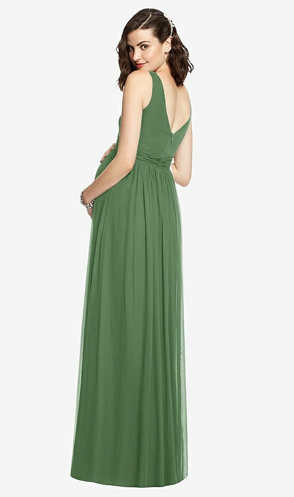 Back View - Vineyard Green Sleeveless Notch Maternity Dress