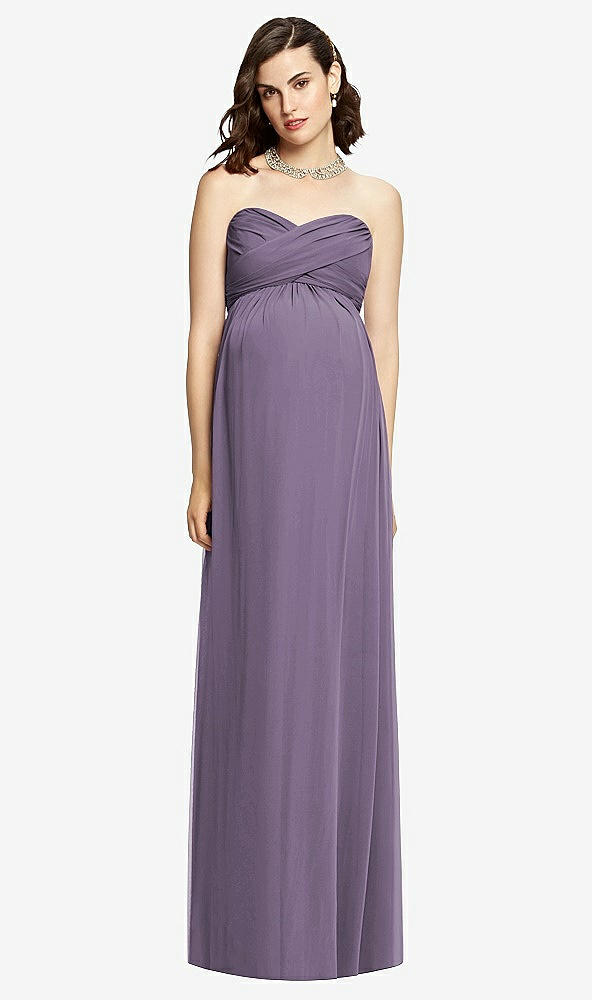 Front View - Lavender Draped Bodice Strapless Maternity Dress