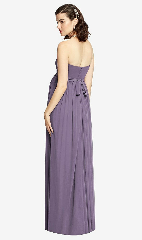 Back View - Lavender Draped Bodice Strapless Maternity Dress