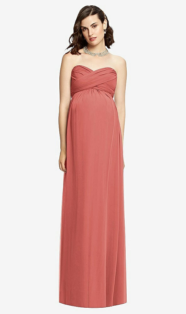 Front View - Coral Pink Draped Bodice Strapless Maternity Dress
