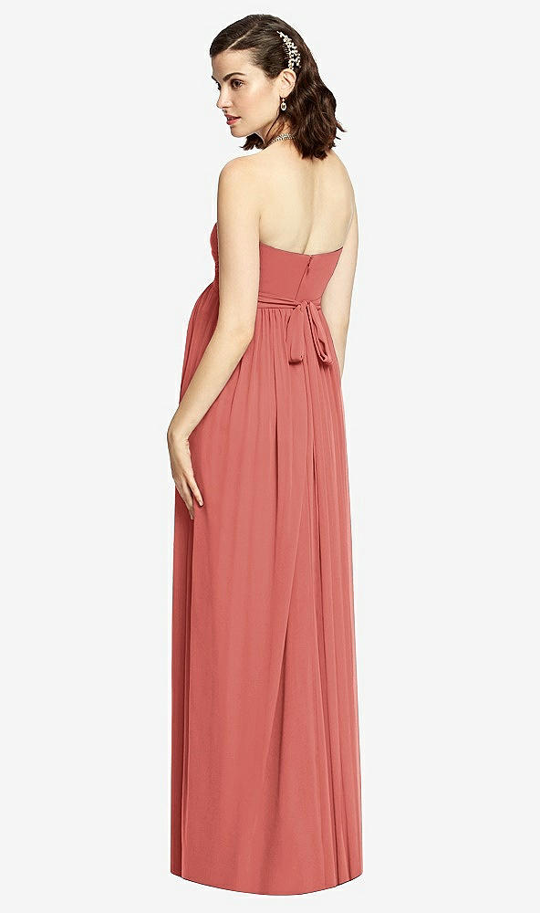 Back View - Coral Pink Draped Bodice Strapless Maternity Dress