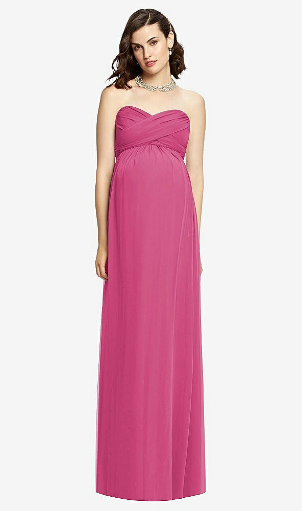 Front View - Tea Rose Draped Bodice Strapless Maternity Dress