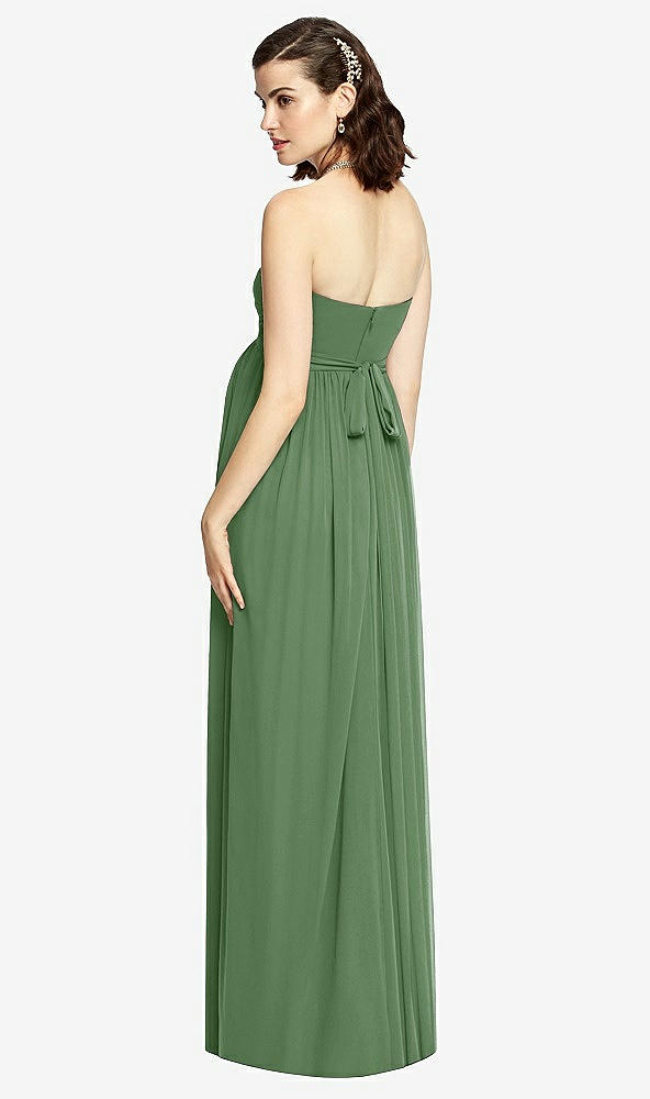Back View - Vineyard Green Draped Bodice Strapless Maternity Dress