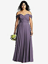 Front View Thumbnail - Lavender Off-the-Shoulder Draped Chiffon Maxi Dress
