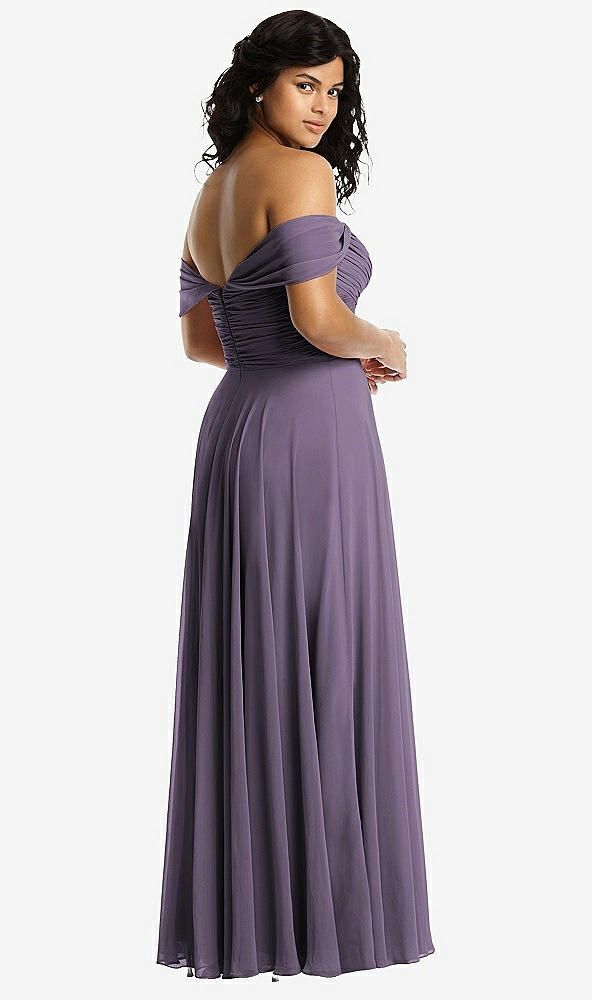Back View - Lavender Off-the-Shoulder Draped Chiffon Maxi Dress
