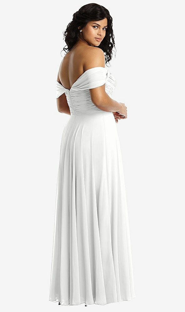 Back View - White Off-the-Shoulder Draped Chiffon Maxi Dress