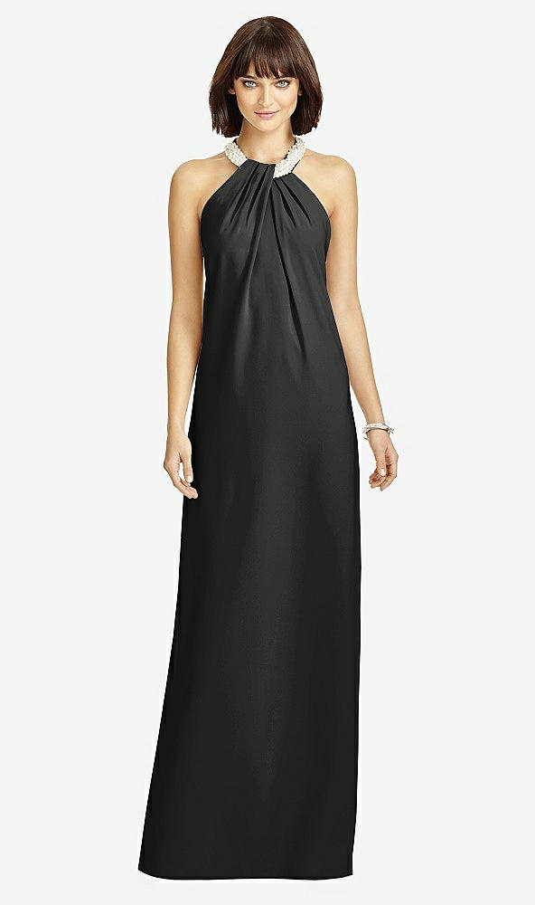 Front View - Black Full Length Crepe Halter Neckline Dress