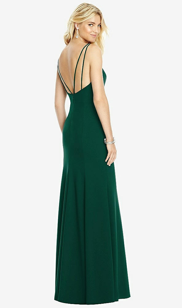 Front View - Hunter Green Bateau Neck Open-Back Trumpet Gown