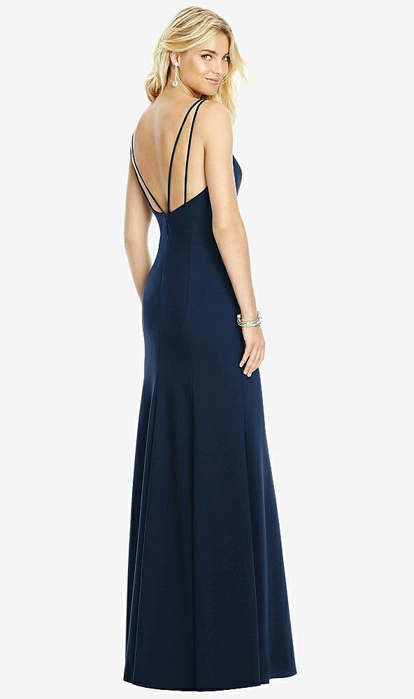 Front View - Midnight Navy Bateau Neck Open-Back Trumpet Gown