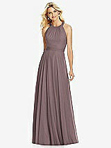 Front View Thumbnail - French Truffle Cross Strap Open-Back Halter Maxi Dress