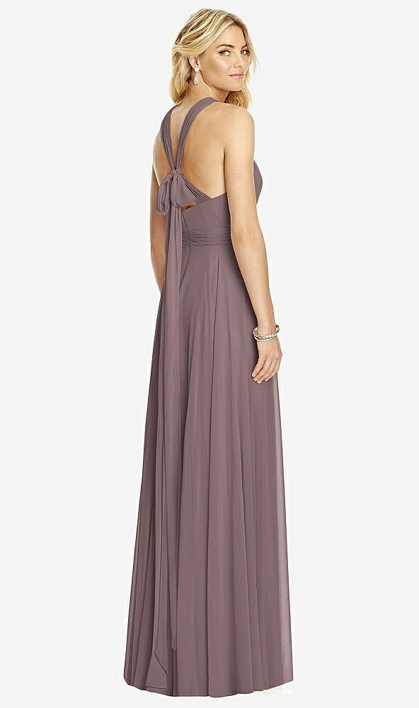 Back View - French Truffle Cross Strap Open-Back Halter Maxi Dress