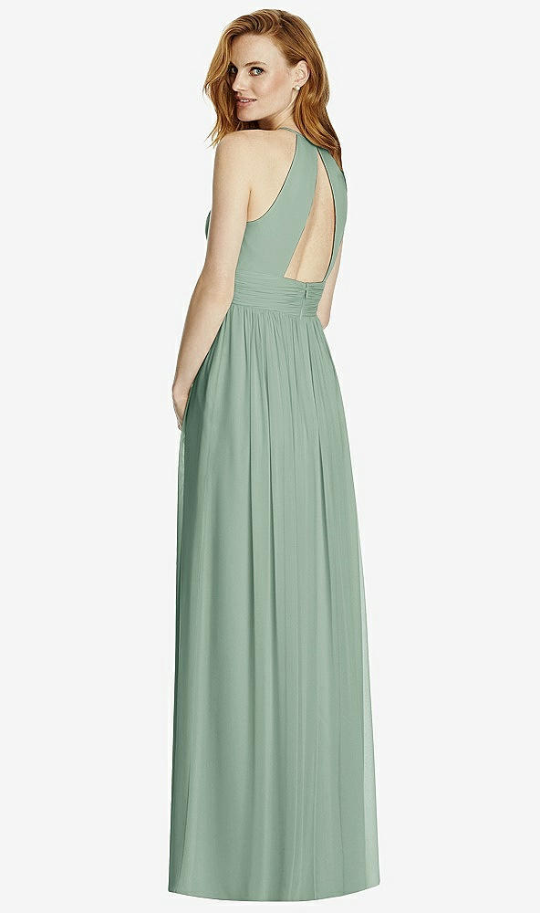 Back View - Seagrass Cutout Open-Back Shirred Halter Maxi Dress