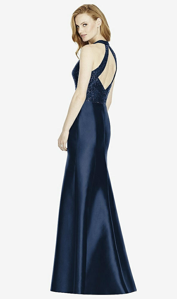 Back View - Midnight Navy & Midnight Navy Studio Design Collection 4514 Full Length Halter V-Neck Bridesmaid Dress