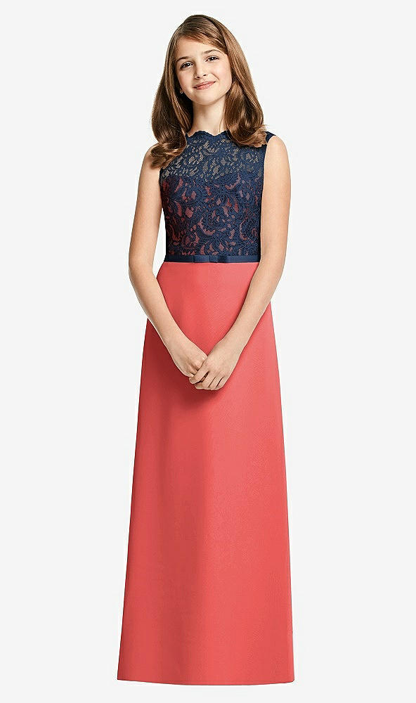 Front View - Perfect Coral & Midnight Navy Dessy Junior Bridesmaid Dress JR540