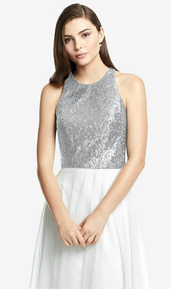 Front View - Silver Sleeveless Sequin Top