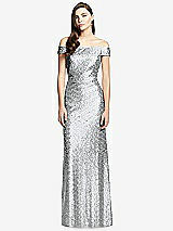 Front View Thumbnail - Silver Off-the-Shoulder Open-Back Sequin Trumpet Gown