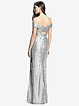 Rear View Thumbnail - Silver Off-the-Shoulder Open-Back Sequin Trumpet Gown