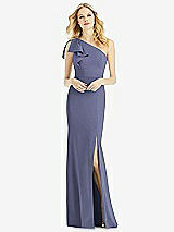 Alt View 1 Thumbnail - French Blue Bowed One-Shoulder Trumpet Gown