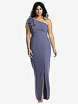 Front View Thumbnail - French Blue Bowed One-Shoulder Trumpet Gown