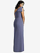 Rear View Thumbnail - French Blue Bowed One-Shoulder Trumpet Gown