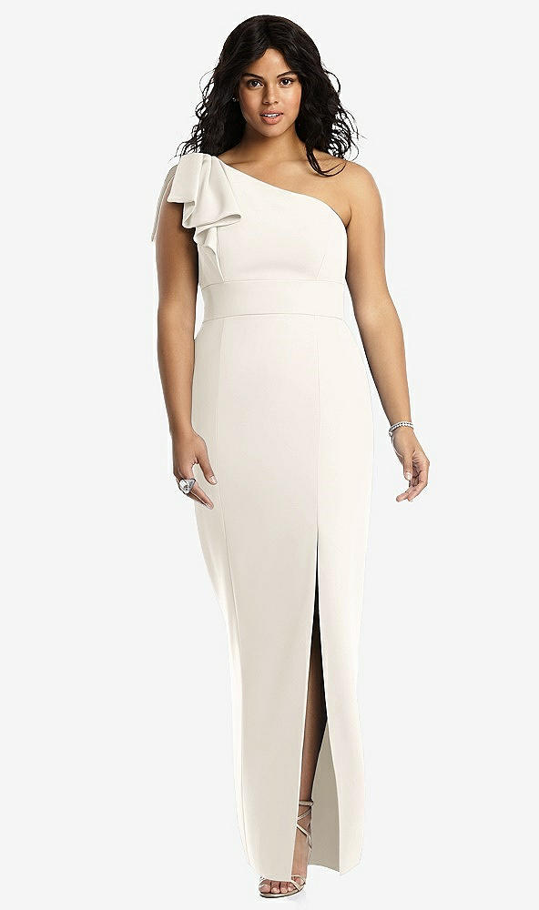 Front View - Ivory Bowed One-Shoulder Trumpet Gown