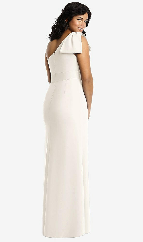 Back View - Ivory Bowed One-Shoulder Trumpet Gown