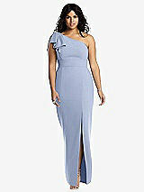 Front View Thumbnail - Sky Blue Bowed One-Shoulder Trumpet Gown