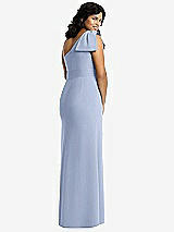 Rear View Thumbnail - Sky Blue Bowed One-Shoulder Trumpet Gown