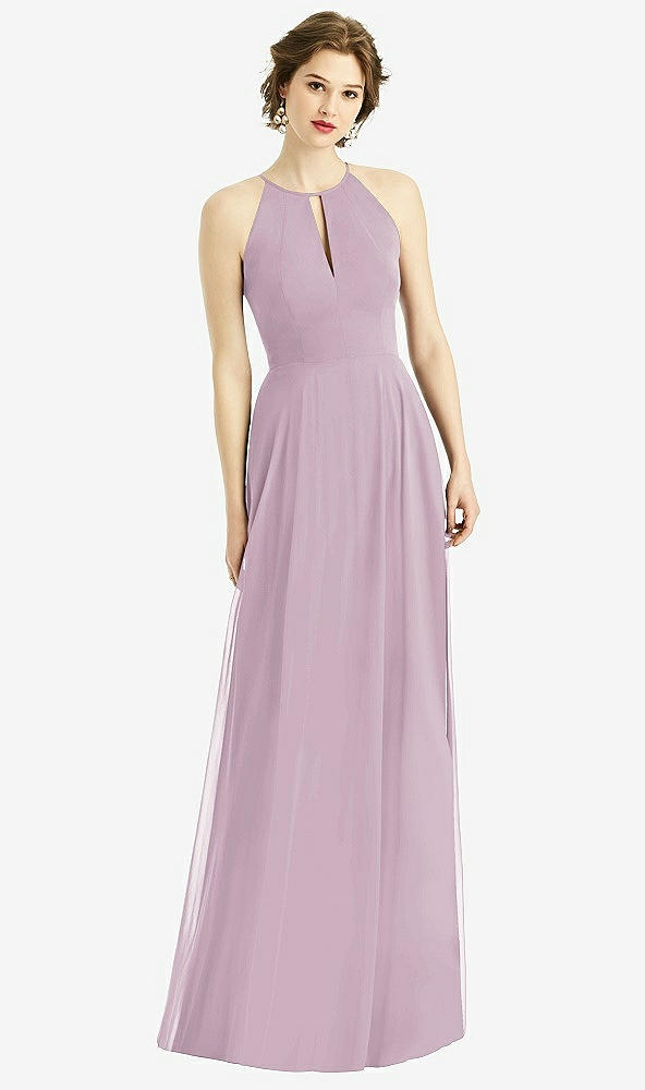 Front View - Suede Rose Keyhole Halter Chiffon Maxi Dress