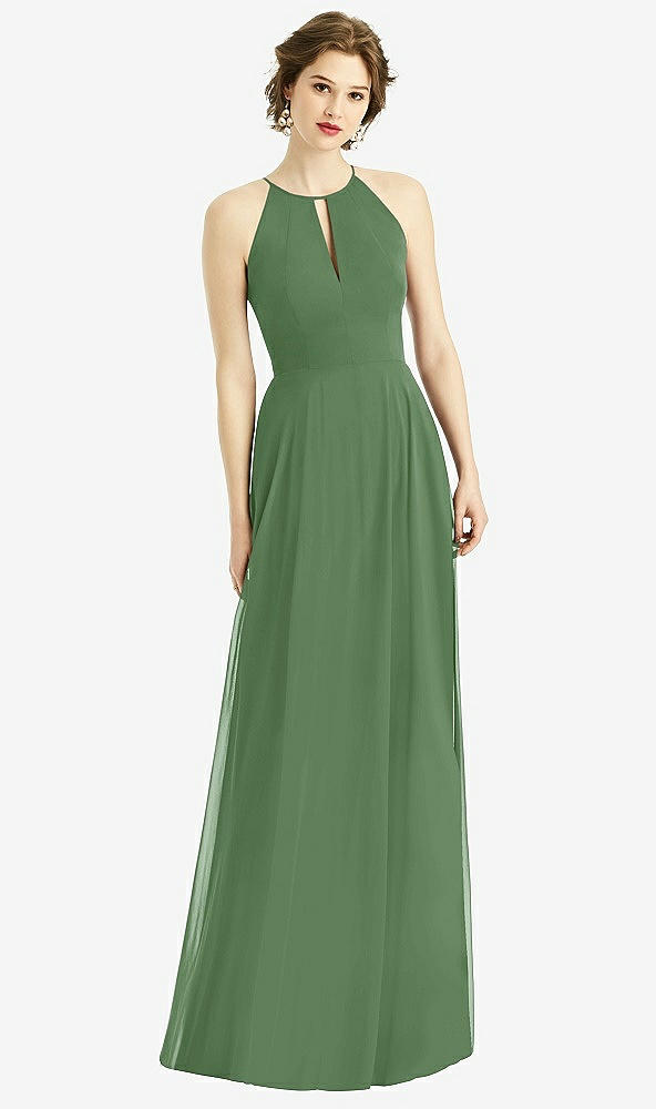 Front View - Vineyard Green Keyhole Halter Chiffon Maxi Dress