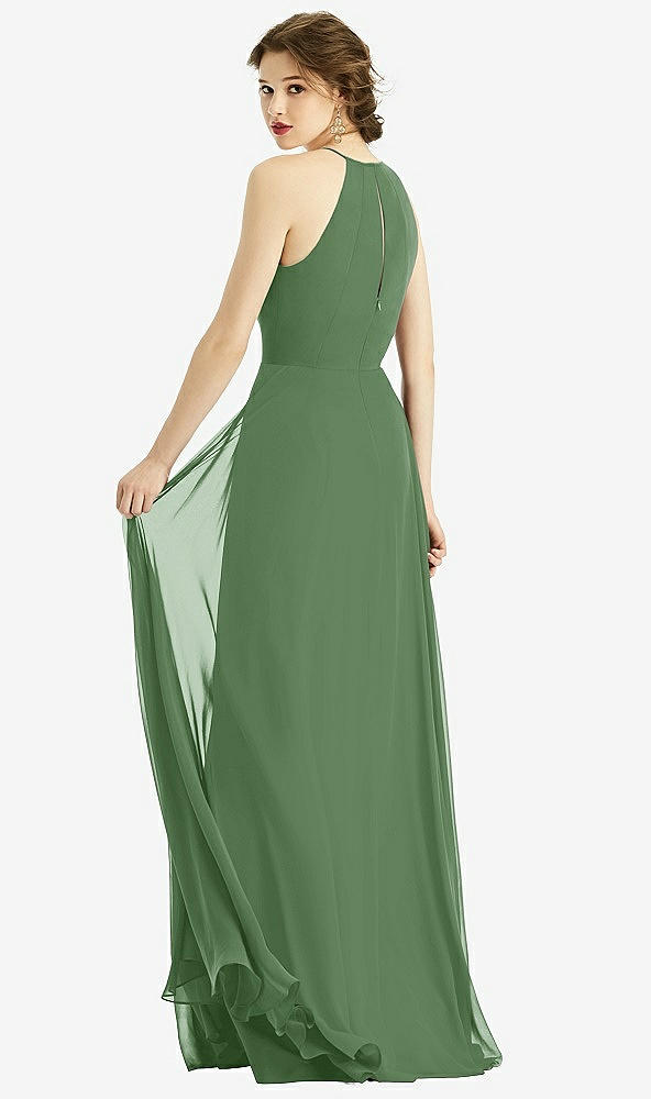 Back View - Vineyard Green Keyhole Halter Chiffon Maxi Dress