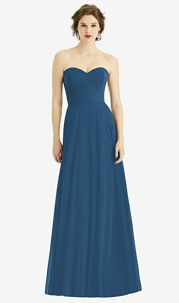 Front View - Dusk Blue Strapless Sweetheart Gown with Optional Straps