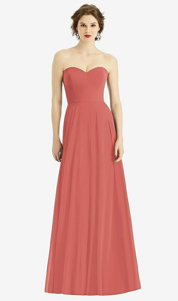 Front View - Coral Pink Strapless Sweetheart Gown with Optional Straps
