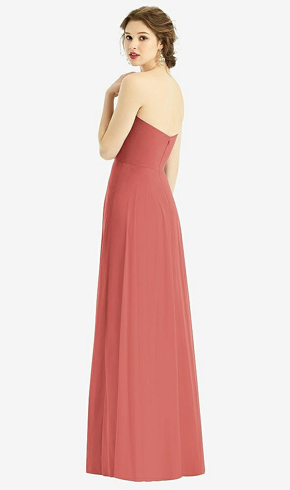 Back View - Coral Pink Strapless Sweetheart Gown with Optional Straps