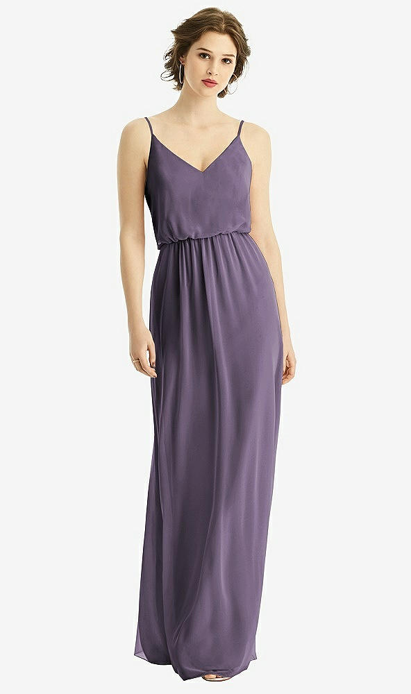 Front View - Lavender V-Neck Blouson Bodice Chiffon Maxi Dress
