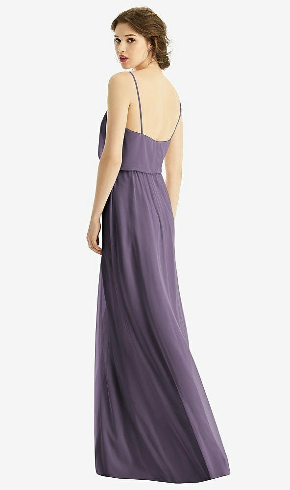 Back View - Lavender V-Neck Blouson Bodice Chiffon Maxi Dress