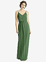 Front View Thumbnail - Vineyard Green V-Neck Blouson Bodice Chiffon Maxi Dress