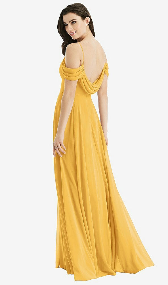Front View - NYC Yellow Off-the-Shoulder Open Cowl-Back Maxi Dress