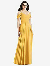 Rear View Thumbnail - NYC Yellow Off-the-Shoulder Open Cowl-Back Maxi Dress