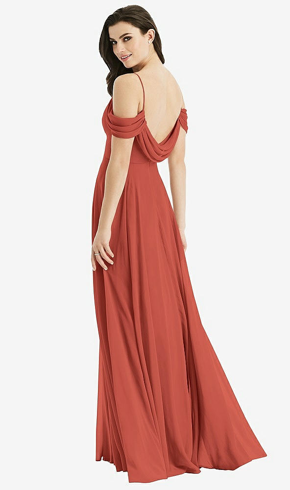 Front View - Amber Sunset Off-the-Shoulder Open Cowl-Back Maxi Dress