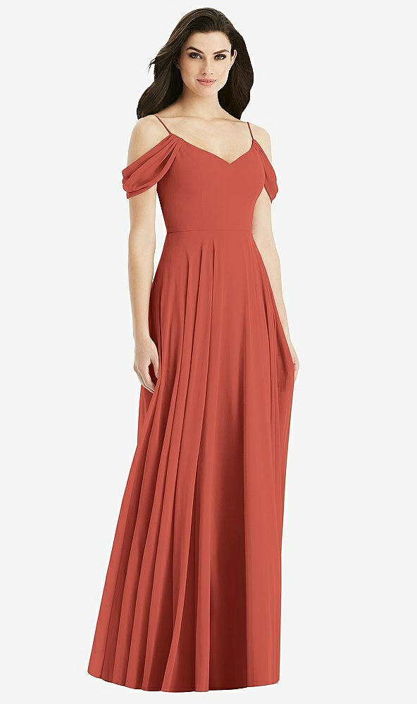 Back View - Amber Sunset Off-the-Shoulder Open Cowl-Back Maxi Dress