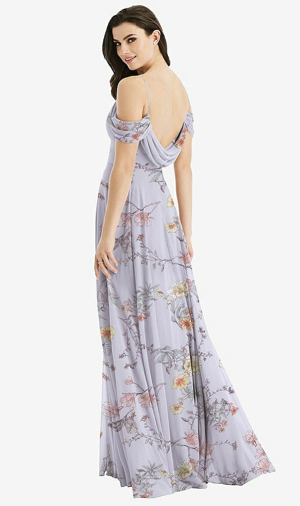Front View - Butterfly Botanica Silver Dove Off-the-Shoulder Open Cowl-Back Maxi Dress