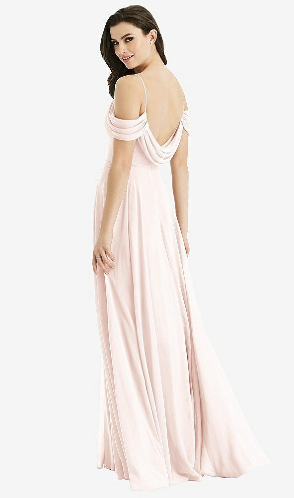 Front View - Blush Off-the-Shoulder Open Cowl-Back Maxi Dress