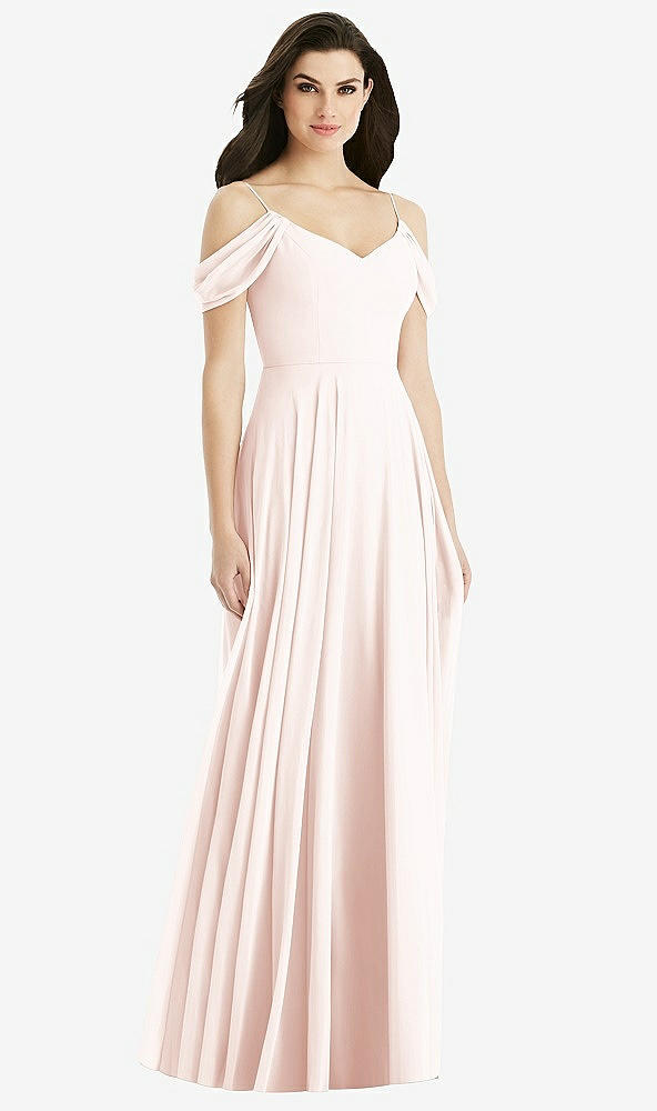 Back View - Blush Off-the-Shoulder Open Cowl-Back Maxi Dress