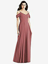 Rear View Thumbnail - English Rose Off-the-Shoulder Open Cowl-Back Maxi Dress