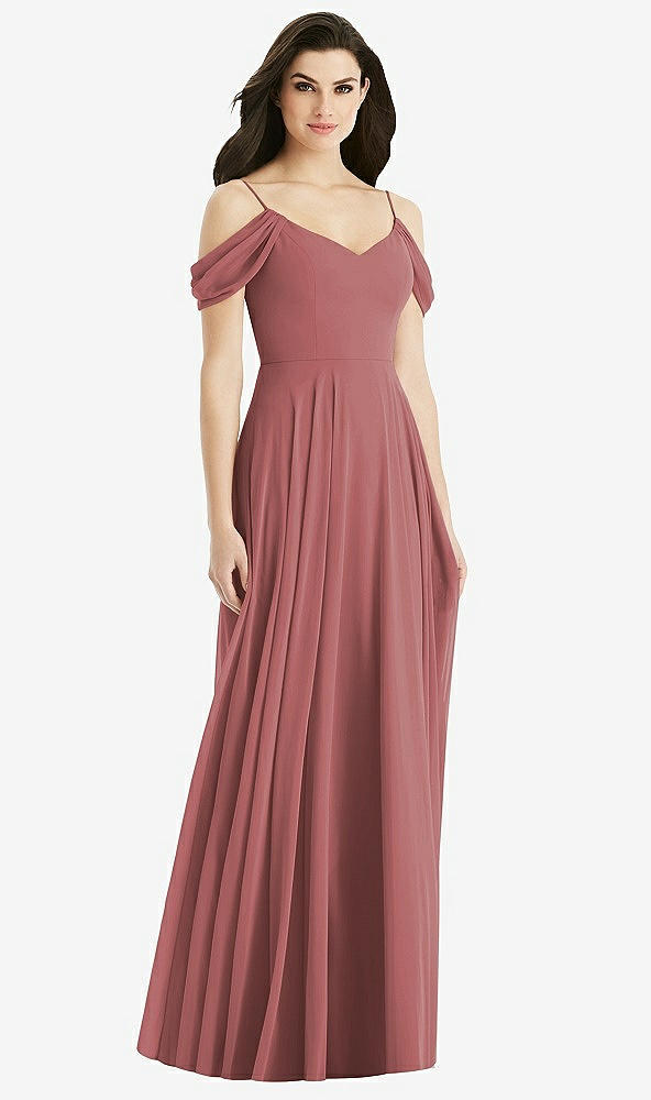 Back View - English Rose Off-the-Shoulder Open Cowl-Back Maxi Dress